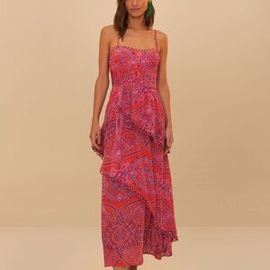 FARM Rio Pink and Red Paisley Maxi Dress